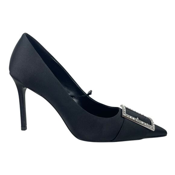 Mango Satin Pointed Toe Heel Pump with Buckle Black Size 37/ 6.5 - Picture 5 of 13